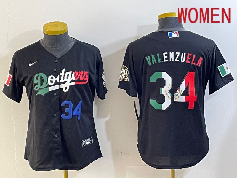 Women Los Angeles Dodgers #34 Valenzuela Black Game 2024 Nike MLB Jersey style 10293->women mlb jersey->Women Jersey